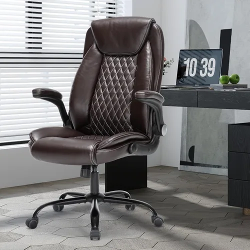 Silla de oficina ejecutiva de alta resistencia con diseño ergonómico, silla de piel sintética de 300 libras con soporte lumbar ajustable, giro de