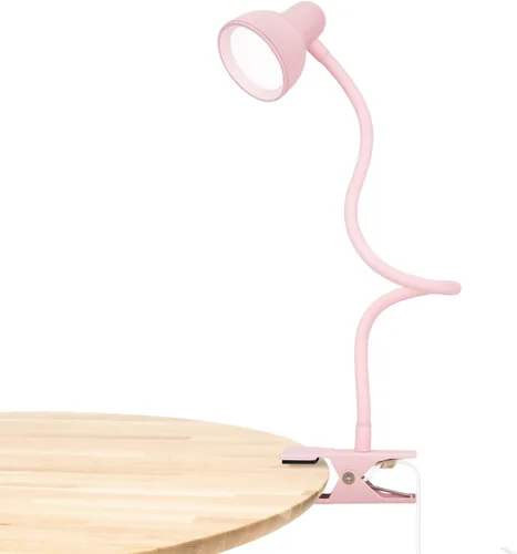 LiFMIRA Lámpara de Escritorio Pequeña Rosa con Clip, Luz de Lectura para Cama, 3 Colores, 10 Niveles de Brillo Regulable, Cuello de Ganso Flexible,