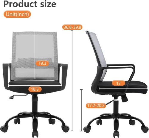 Miniatura 7 de PayLessHere Silla de oficina para computadora, silla ergonómica de malla, respaldo medio, silla giratoria para oficina en casa, silla de escritorio