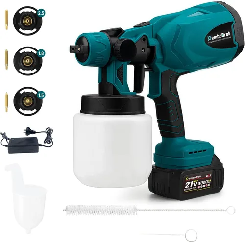 Pulverizador de pintura inalámbrico: pistola de pulverización de mano HVLP con batería de litio de 21 V, 3 boquillas, 3 patrones, ideal para