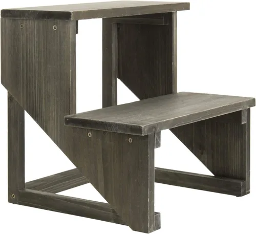 Miniatura 6 de MyGift Estante de 2 niveles de madera rústica gris oscuro para plantas de escritorio, soporte de maceta estilo granja, organizador de exhibición