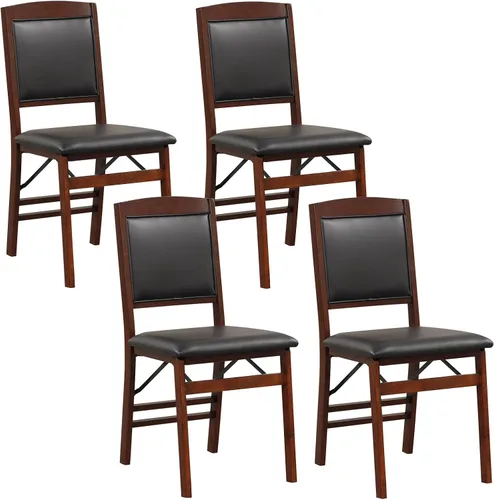 Miniatura 10 de GOFLAME Folding Dining Chairs Set of 2, Faux Leather Upholstered Kitchen Chairs with Padded Seat and Backrest, Solid Wood Foldable Chairs for Living