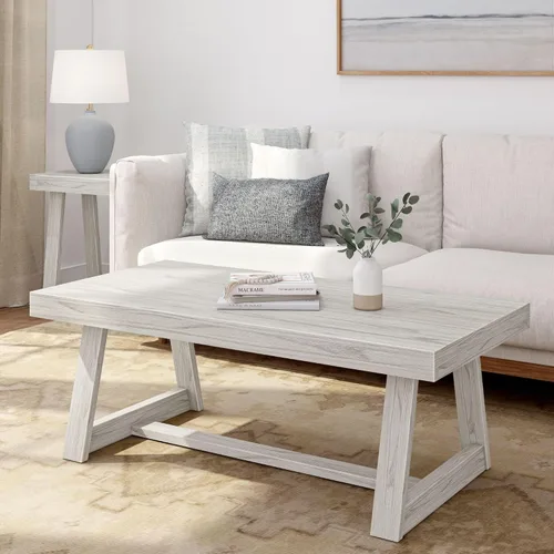 Miniatura 19 de Plank+Beam Mesa auxiliar rectangular clásica, mesa de centro de granja de 40 pulgadas, mini mesas centrales para espacios pequeños, mesa de té