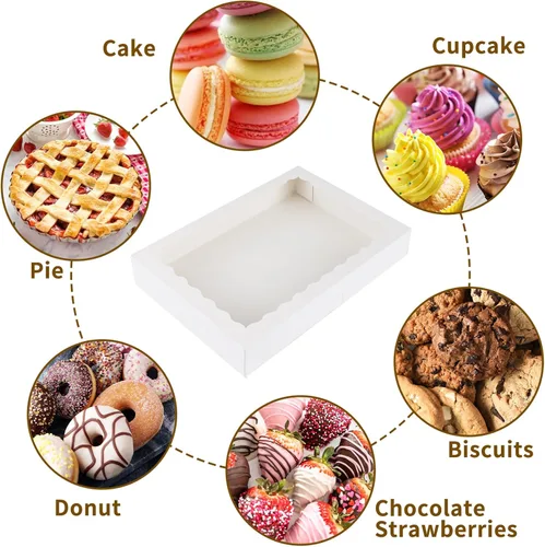 Miniatura 3 de Moretoes 30 cajas de galletas, 16 x 11 x 2.5 pulgadas, cajas de panadería con ventana para pasteles, pasteles, magdalenas, fresas cubiertas