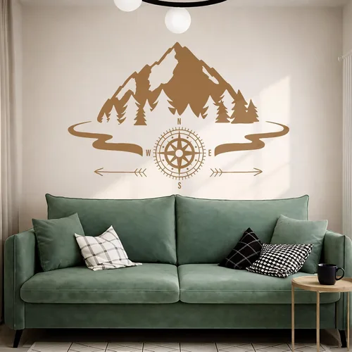 Miniatura 2 de Vinilo grande para pared, diseño de montañas, brújula, camping, bosque, campamento, decoración artística (ig5651)