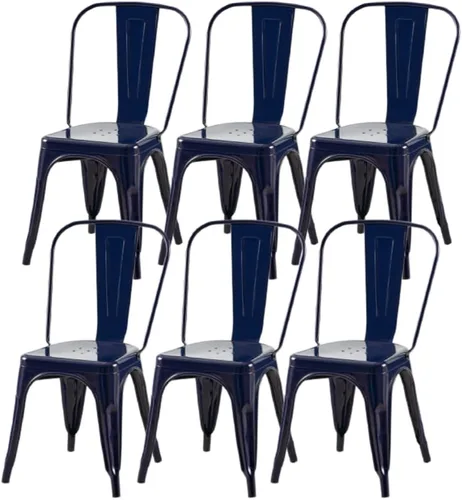 Miniatura 16 de Juego de 8 sillas de comedor de metal verde alpino, sillas de cocina apilables retro estilo granja, sillas laterales de acero verde oscuro para café