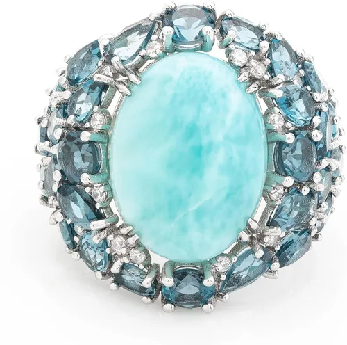 Miniatura 2 de Stauer - Anillo Atlantis Larimar y topacio azul para mujer peso total de 16 quilates 28 piedras de topacio azul