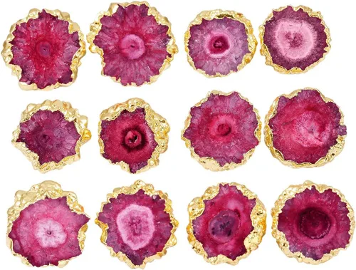 Miniatura 3 de SUNYIK Aretes de tuerca drusa de geoda de cuarzo natural, aretes de piedra irregular para mujer