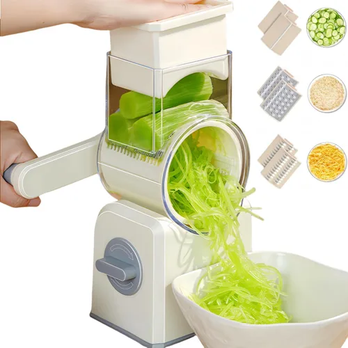 Rallador rotativo de queso con asa, trituradora de queso de cuchillas inoxidables reemplazables, cortador de verduras de queso multifuncional con