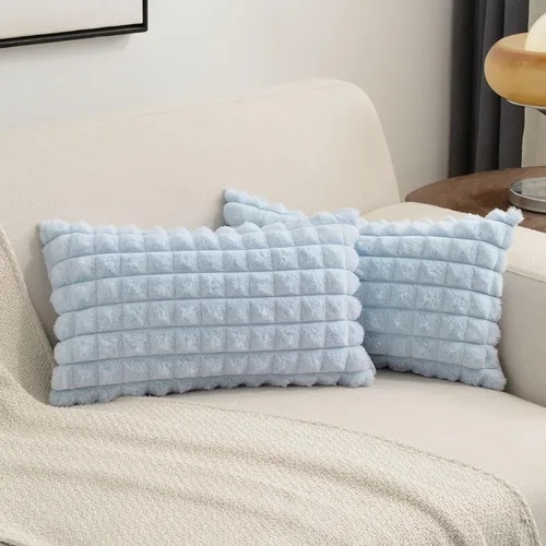 Miniatura 23 de FUTEI Juego de 2 fundas de almohada decorativas burdeos de 22 x 22 pulgadas, fundas de cojín cuadradas color rojo vino, a cuadros de piel sintética