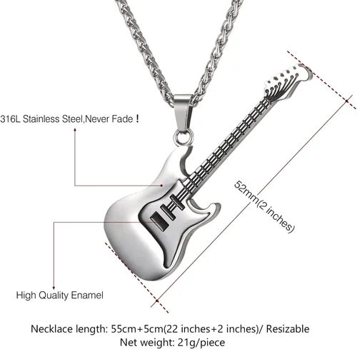 Miniatura 5 de U7 - Collar con púa de guitarra para hombre y mujer, con cadena ajustable, de acero inoxidable, con grabado personalizado