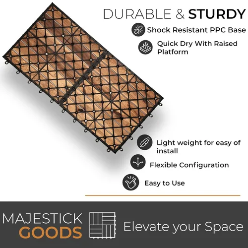 Miniatura 5 de Majestick Goods Azulejos entrelazados de madera de acacia para terraza. Fácil instalación para suelos de patio y pasarelas con drenaje de base