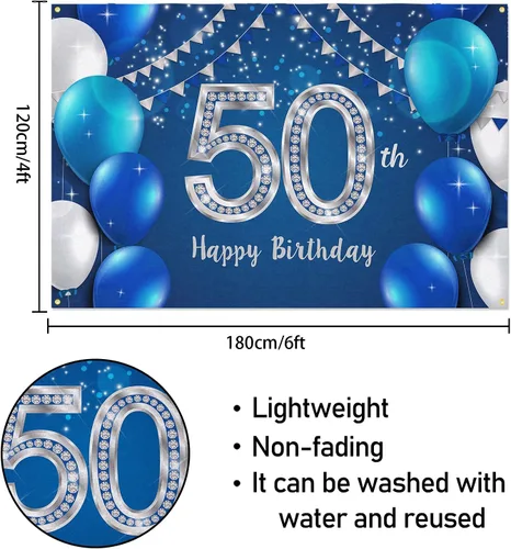 Miniatura 2 de HAMIGAR Fondo de pancarta de feliz cumpleaños 50 de 6 x 4 pies, decoraciones de cumpleaños de 50 años, suministros de fiesta para mujeres y hombres