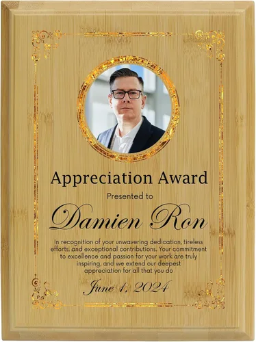 Miniatura 8 de Placa personalizada con acabado de roble de 9 x 12 pulgadas para premios y reconocimiento, placa personalizada con respaldo con cerradura, Diseño D