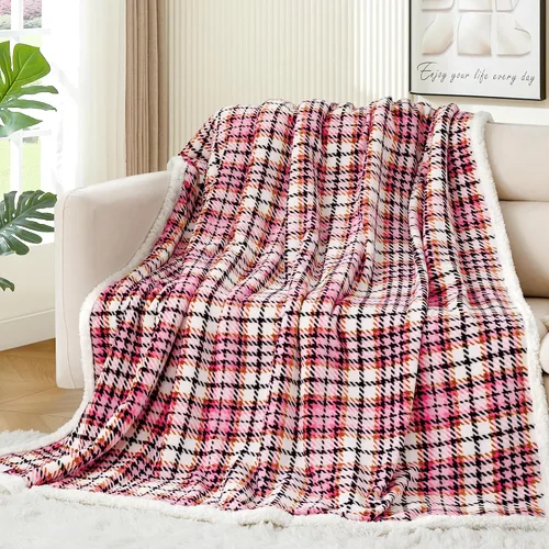 Miniatura 2 de Touchat - Manta Sherpa de tela escocesa, 60 x 70 pulgadas, manta esponjosa y suave de felpa, manta de franela de forro polar de tamaño doble