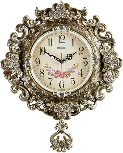 Miniatura 7 de Reloj de pared Silencioso Estilo Europeo Sala de estar Decoración del Hogar Dormitorio Relojes de Cuarzo Flor Tallado Retro Swing Reloj