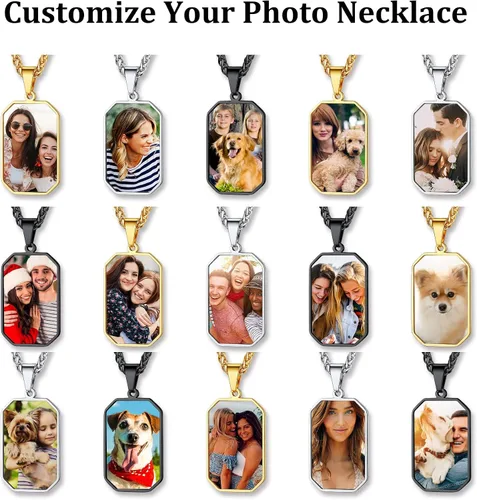Miniatura 6 de Bestyle Collares de fotos personalizados (mejorados, más vívidos y claros) para hombres y mujeres, etiqueta de corazónmilitarcolgante de etiqueta
