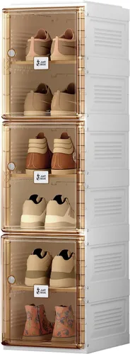 Miniatura 12 de ANTBOX Caja de almacenamiento organizadora de zapatos, zapatero plegable portátil para armario con puerta transparente magnética, contenedores
