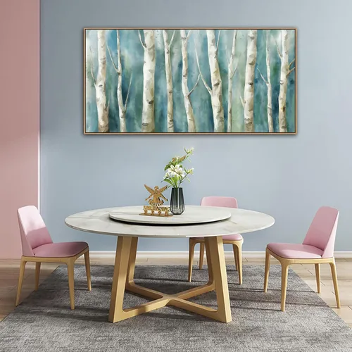 Miniatura 4 de Arte de Pared en Lienzo de Abedul Enmarcado - Imágenes Abstractas de Árboles de Abedul para Pintura Moderna en Lienzo Turquesa, Obra de Arte