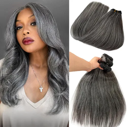 Miniatura 21 de Extensiones de cabello humano real con trama cosida, atadas a mano, color rubio ceniza a rubio con reflejos, extensiones cosidas con trama