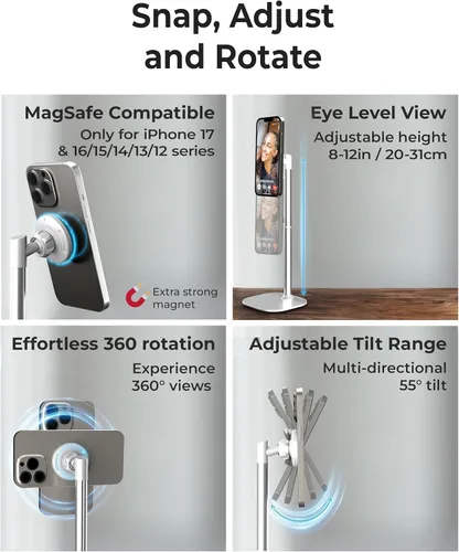 Miniatura 3 de COOPER MagStand, Soporte Magnético Ajustable para iPhone para Escritorio y Soporte para Teléfono para Grabación de Video, Compatible con MagSafe
