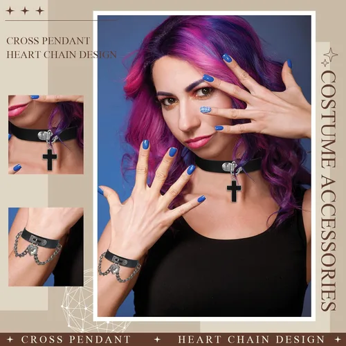 Miniatura 4 de Cunno Juego de 13 pulseras de collar gótico de estilo steampunk para Halloween, estilo steampunk, collar gótico, gargantilla para mujer, ajustable