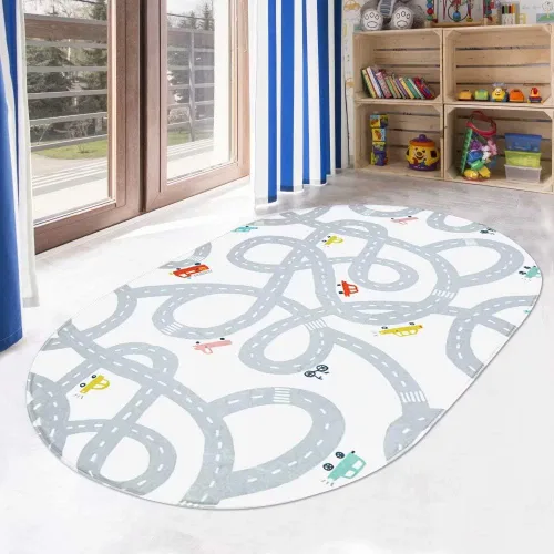 Miniatura 12 de LIVEBOX Alfombra de Juego Antideslizante Azul de 3'x5' para Niños, Alfombra de Carretera Lavable a Máquina para Sala de Juegos, Alfombra de Sala