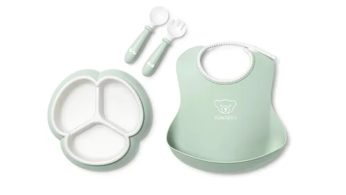 Miniatura 5 de BabyBjörn Juego de comida de 4 piezas, gris Incluye plato, tenedor, cuchara y taza Apto para lavavajillas Juego de alimentación para niños