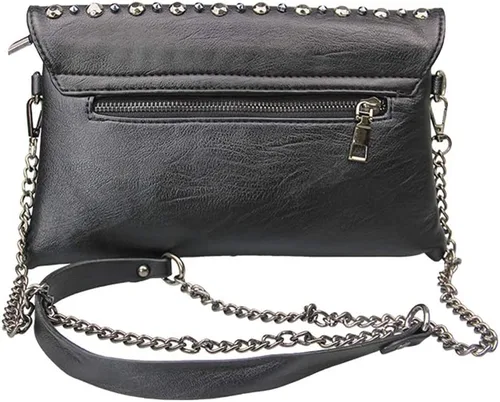Miniatura 4 de Chikencall Bolso de mano de cuero con tachuelas de calavera punk negro con dos correas