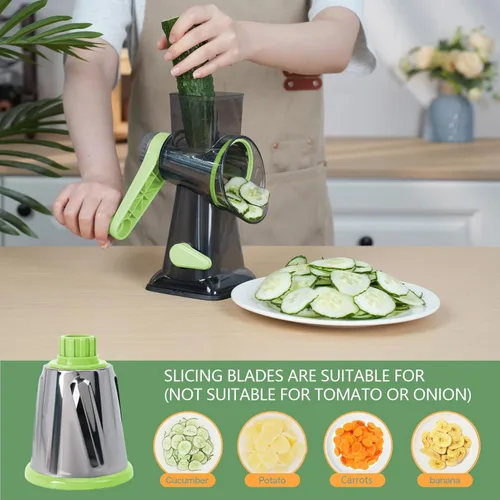 Miniatura 3 de Rallador rotativo de queso con asa, versátil rallador de queso con base de succión antideslizante, triturador de queso y rebanador de alimentos