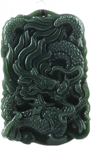 Miniatura 14 de China Natural Hetian Green Jade Nefrita Tallado Fengshui Zodiaco Dragón Bestia Colgante Amuleto Dragón 3#