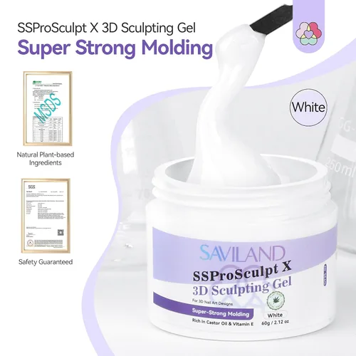 Miniatura 2 de SAVILAND 60 g Gel de uñas 3D: Escultura de arte de uñas en gel 3D moldeado fuerte Blanco Gel de escultura sin necesidad de limpieza para extensión