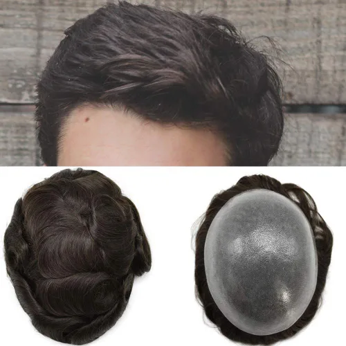 Miniatura 92 de Toupee para hombres Sistema de reemplazo de cabello humano real duradero invisible para hombre Toupee Hair Piece para hombres Poly Men Sistema