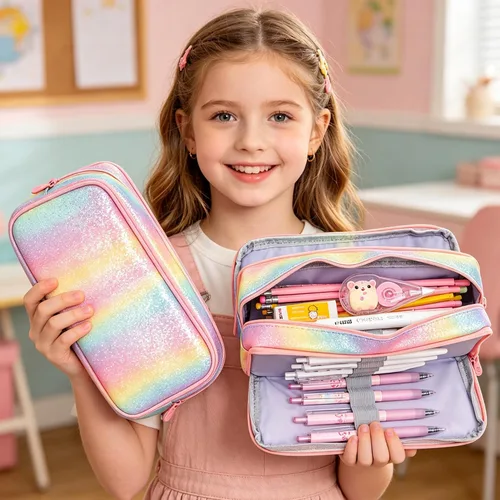 Miniatura 3 de Estuche grande para lápices, gran capacidad, estuche organizador de lápices de arco iris, bonita caja de lápices, bolsa para bolígrafos