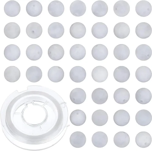 Miniatura 19 de 100 cuentas sueltas redondas de jade blanco natural de 0.315 pulgadas para fabricación de joyas con cordón elástico de cristal