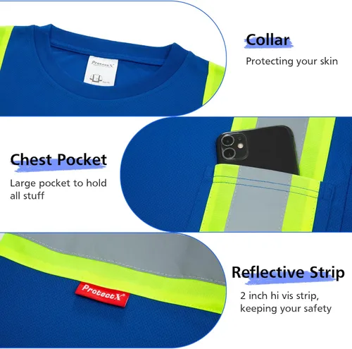 Miniatura 3 de ProtectX Camiseta de seguridad reflectante de manga corta de alta visibilidad, camisas de alta visibilidad transpirables resistentes para hombres