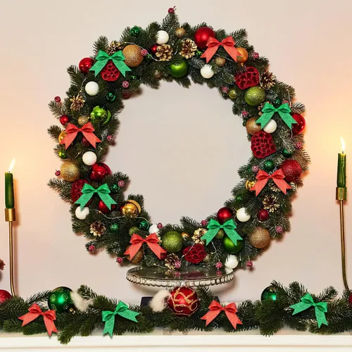 Miniatura 6 de Xinnun 100 lazos de cinta de Navidad de 2 pulgadas con purpurina, mini lazos de poliéster brillantes para Navidad, manualidades, apliques de verde