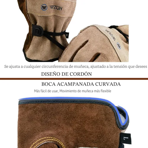 Miniatura 3 de WZQH Guantes de trabajo de cuero para hombres o mujeres. Guante grande para jardinería, soldadura TIG/MIG, construcción, motosierra, granja, rancho