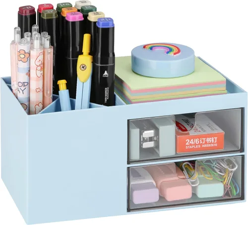LETURE Organizador de Escritorio con cajón, Suministros de Oficina y Accesorios de Escritorio, Caja de Almacenamiento para Tarjetas de Negocios,