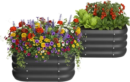 Paquete de 2 camas de jardín elevadas galvanizadas de 2 x 1 pies, cama para macetas al aire libre, jardinera de metal para jardinería y plantación,