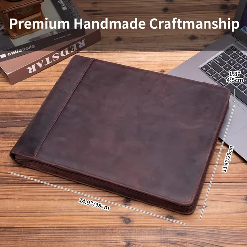 Miniatura 3 de Carpeta de 7 anillos de piel auténtica, soporte para cuaderno de cheques de negocios, 3 en una página para 600 cheques (9 x 13 pulgadas), carpeta