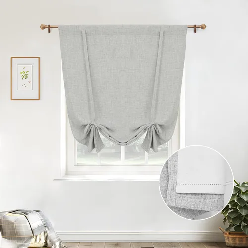 Miniatura 10 de DriftAway - Cortinas de Lino con Doble Capa, Blackout, de Atar, con Aislaje Térmico, Totalmente Forradas, Estilo Globo Romano, para Baño, con Lino