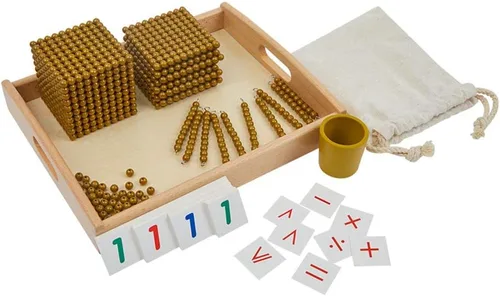 Kghios Montessori Matemáticas Cuentas Juguetes Materiales para Niños Pequeños Cuentas Doradas y Tarjetas Materiales Banco Juego Mil Cubo Sistema
