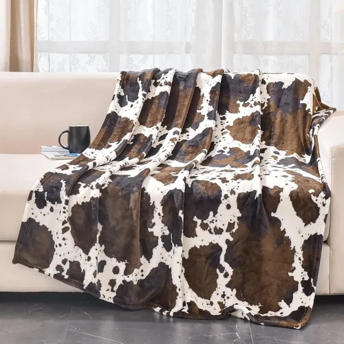 Miniatura 4 de Bnuitland Manta de franela con estampado de vaca marrón (50x70 pulgadas) con bolsa de almacenamiento, manta decorativa de doble cara súper suave