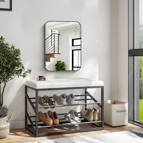 Miniatura 6 de Espejo de baño de 18 x 24 pulgadas con marco de metal negro rectangular, espejo de tocador rectangular de esquinas redondeadas, espejo de pared