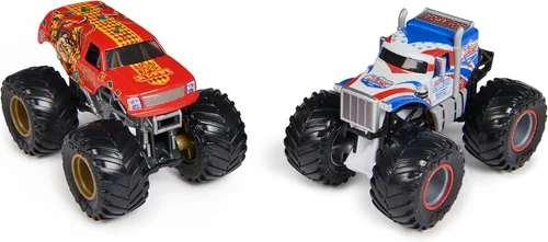 Miniatura 2 de Monster Jam Camión fundido a presión oficial a escala 1:64 2023, paquete de 2 unidades, estabilizador Lucas 26 vs Jester