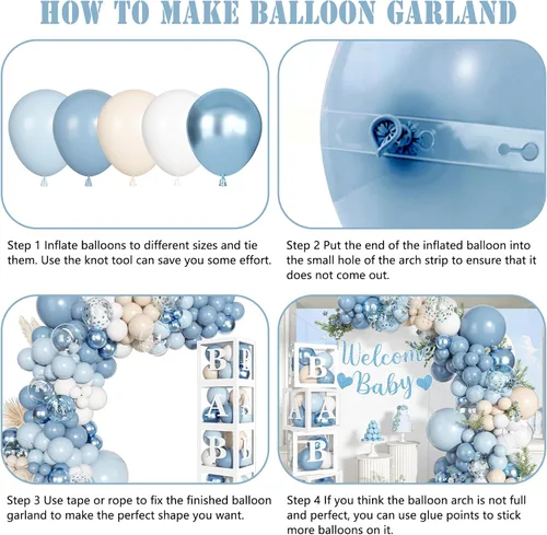 Miniatura 3 de 153pcs Dusty Blue Balloon Baby Shower Decorations for Boy Blue White Sand Balloon Arch Kit Baby Boxes with Letter Welcome Baby Banner for Wedding