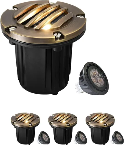 Miniatura 12 de MALORY Luces de Paisaje de Bajo Voltaje, (4.6''A) Cubierta Superior de Latón 12V Luces Empotradas en el Suelo para Exteriores, Iluminación LED