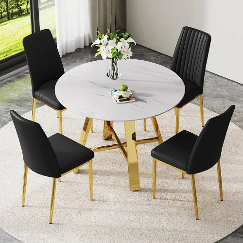 Miniatura 13 de Juego de 4 sillas de comedor redondas de 42 pulgadas para 4, sillas de mesa de cocina modernas para 4 mesas de comedor de mármol sintético, sillas
