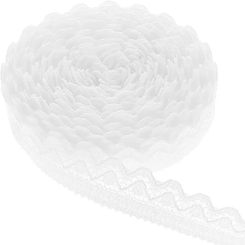 Miniatura 8 de Cinta de encaje blanco de 0.4 in de 10 yardas, cinta de encaje de ganchillo para manualidades, encaje elástico ancho para decoración de bodas